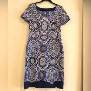 Talbots navy blue, purple, white sheath dress